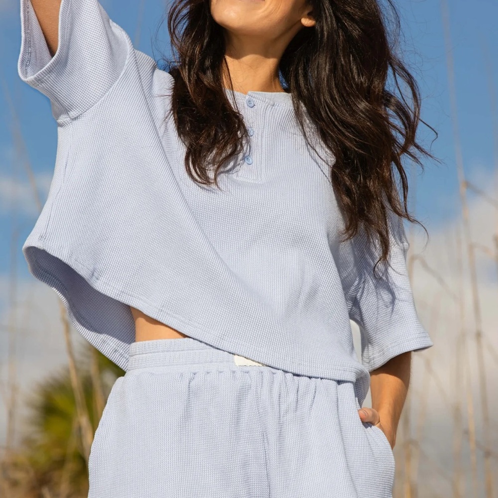 ELEVEN ELEVEN Light Blue Waffle Knit Lounge Set
